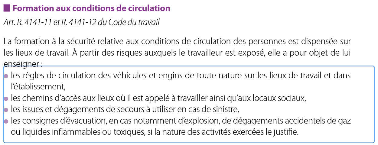 Brochure INRS ED 6298 : le contenu de la formation aux conditions de circulation, quatre points encadrés