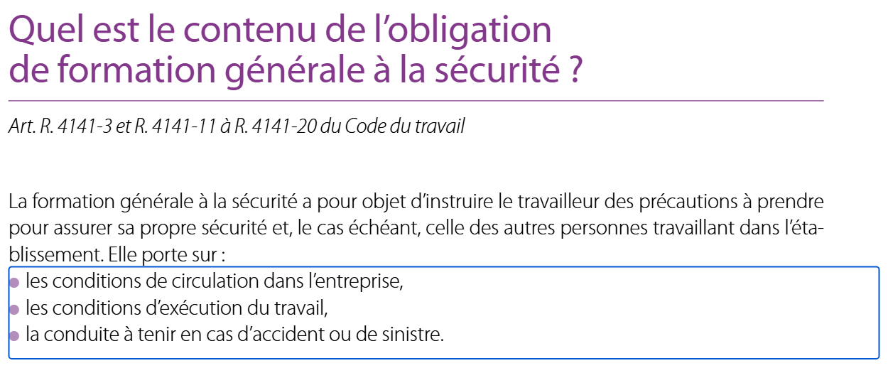 Brochure INRS ED 6298 : les trois volets de la formation générale à la sécurité, encadrés