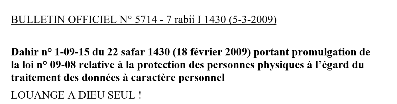 Bulletin officiel n° 5714 - Dahir n° 1-09-15 du 18 février 2009 portant promulgation de la loi n° 09-08